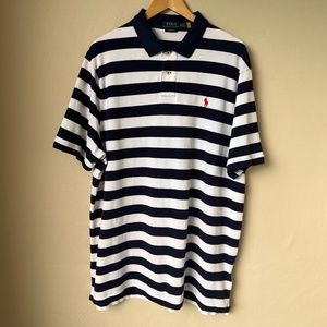 Stripe Polo Ralph Lauren Polo Shirt Mens 2XL Navy White  Pony Classic Fit Casual